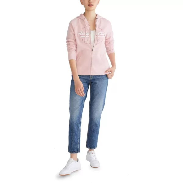 AEROPOSTALE Womens Aero Logo Full Zip HoodieCircleScriptsSilver Pink