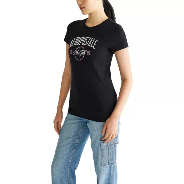 AEROPOSTALE Womens Arch Short Sleeve Graphic TeeDark Black3