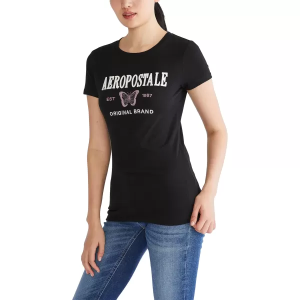 AEROPOSTALE Womens Block Short Sleeve Graphic TeeDark Black