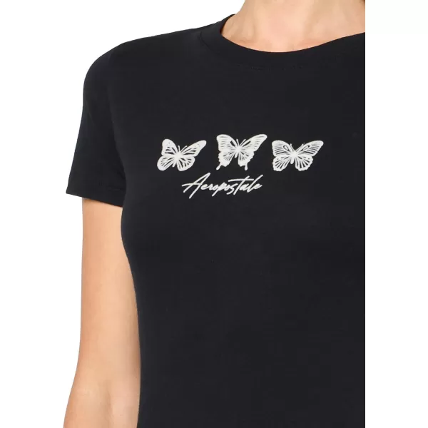 AEROPOSTALE Womens Butterflies Short Sleeve Graphic TeeDark Black 2