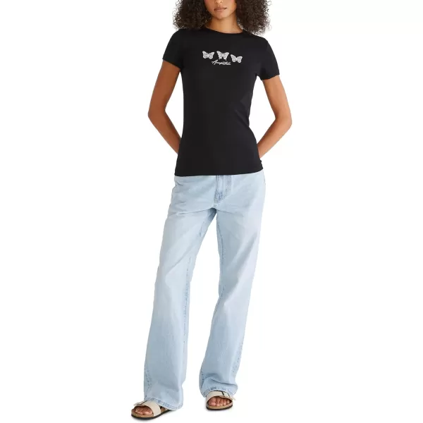 AEROPOSTALE Womens Butterflies Short Sleeve Graphic TeeDark Black 2