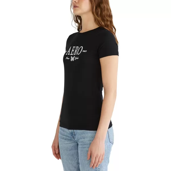 AEROPOSTALE Womens Butterflies Short Sleeve Graphic TeeDark Black