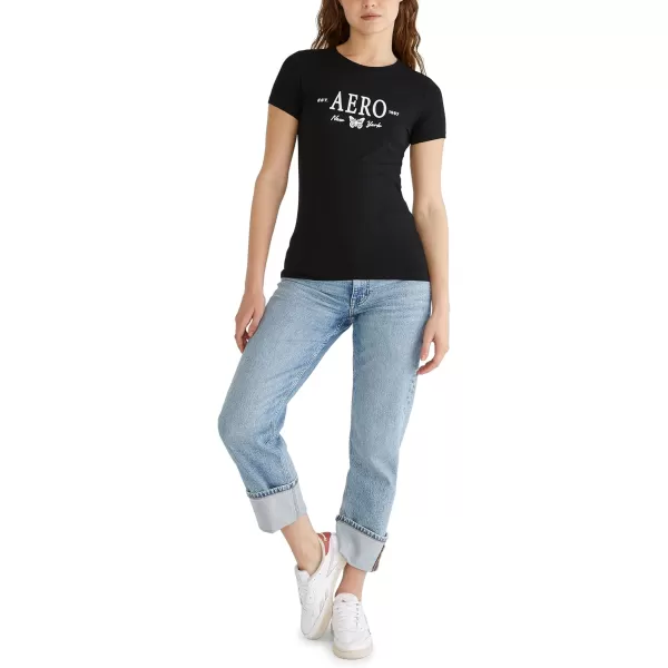AEROPOSTALE Womens Butterflies Short Sleeve Graphic TeeDark Black