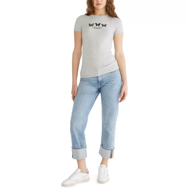 AEROPOSTALE Womens Butterflies Short Sleeve Graphic TeeLight Heather Grey