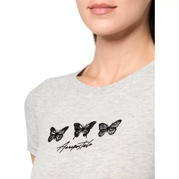 AEROPOSTALE Womens Butterflies Short Sleeve Graphic TeeLight Heather Grey