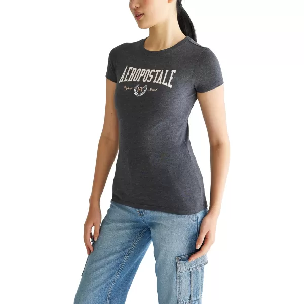 AEROPOSTALE Womens Collegiate Short Sleeve Graphic TeeCharcoal Heather Grey