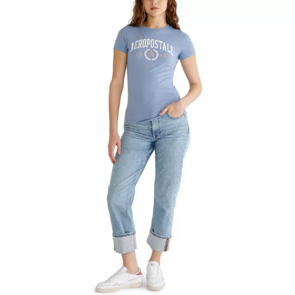 AEROPOSTALE Womens Collegiate Short Sleeve Graphic TeeWashed Blue