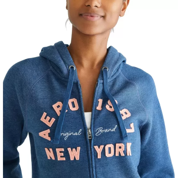 AEROPOSTALE Womens Logo Full Zip Hoodie Arches New YorkInsignia Blue