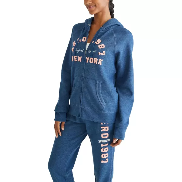 AEROPOSTALE Womens Logo Full Zip Hoodie Arches New YorkInsignia Blue