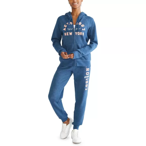 AEROPOSTALE Womens Logo Full Zip Hoodie Arches New YorkInsignia Blue