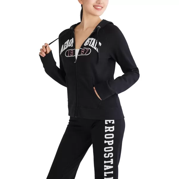 AEROPOSTALE Womens Logo Full Zip HoodieArches1987Dark Black