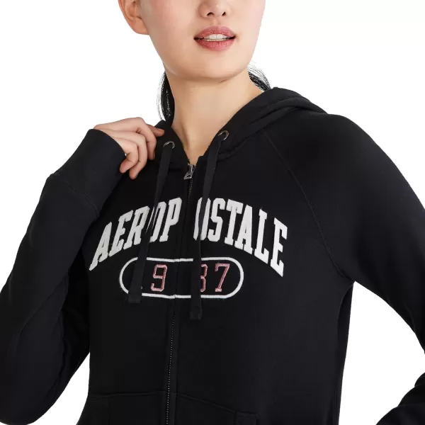 AEROPOSTALE Womens Logo Full Zip HoodieArches1987Dark Black