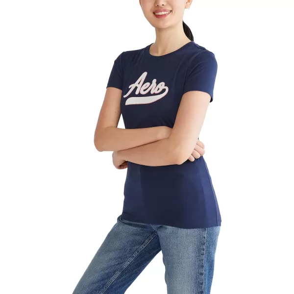 AEROPOSTALE Womens Script Short Sleeve Graphic TeeCadet Navy