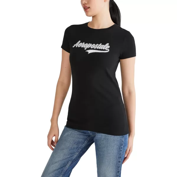 AEROPOSTALE Womens Script Short Sleeve Graphic TeeDark Black