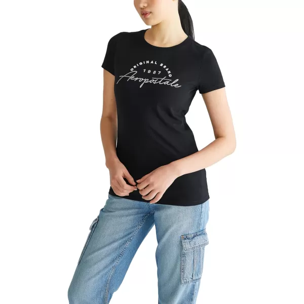 AEROPOSTALE Womens Script Short Sleeve Graphic TeeDark Black2