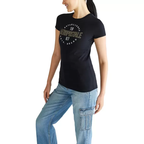 AEROPOSTALE Womens Shine Short Sleeve Graphic TeeDark Black3
