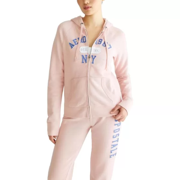 AEROPOSTALE Womens Aero Logo Full Zip Hoodie Arches Aero 1987 New YorkSilver Pink