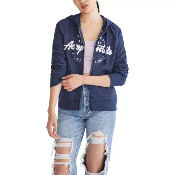 AEROPOSTALE Womens Aero Logo Full Zip HoodieCircleScriptsCadet Navy