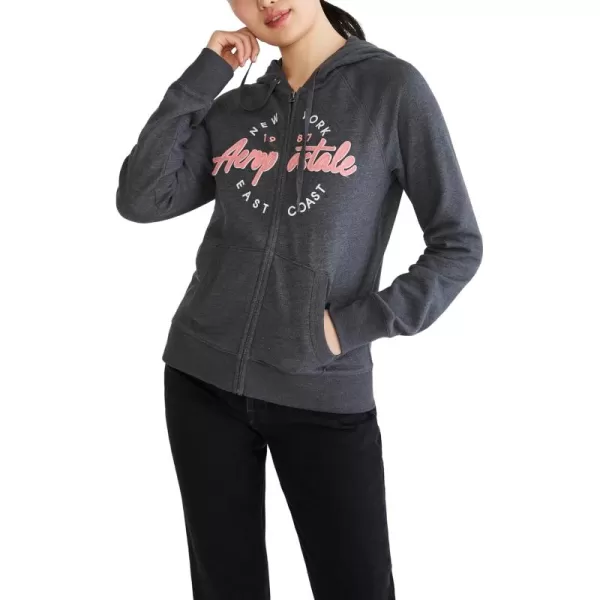 AEROPOSTALE Womens Aero Logo Full Zip HoodieCircleScriptsLight Heather Grey