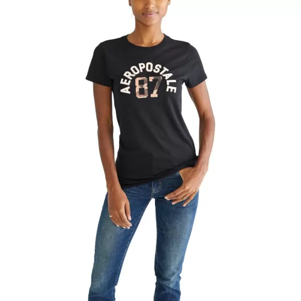 AEROPOSTALE Womens Arch Short Sleeve Graphic TeeDark Black