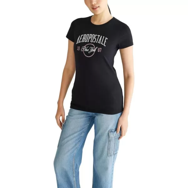 AEROPOSTALE Womens Arch Short Sleeve Graphic TeeDark Black3