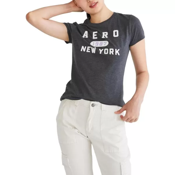 AEROPOSTALE Womens Block Short Sleeve Graphic TeeCharcoal Heather Grey