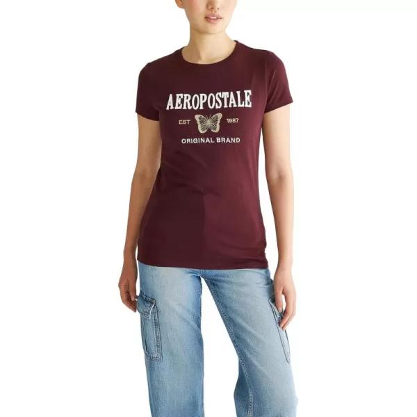 AEROPOSTALE Womens Block Short Sleeve Graphic TeeRich Burgundy