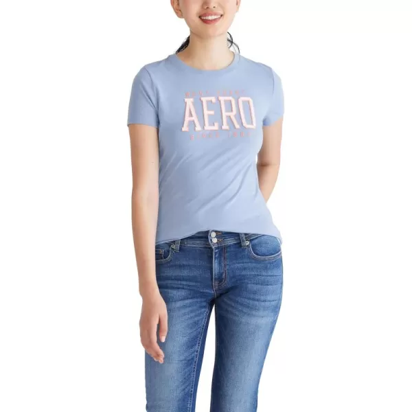AEROPOSTALE Womens Block Short Sleeve Graphic TeeWashed Blue