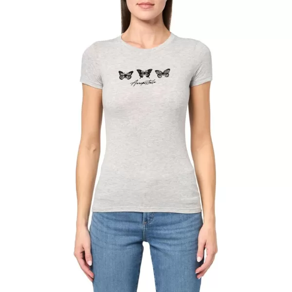 AEROPOSTALE Womens Butterflies Short Sleeve Graphic TeeLight Heather Grey