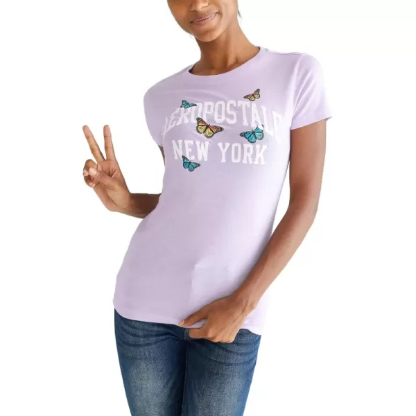 AEROPOSTALE Womens Butterflies Short Sleeve Graphic TeePastel Lilac