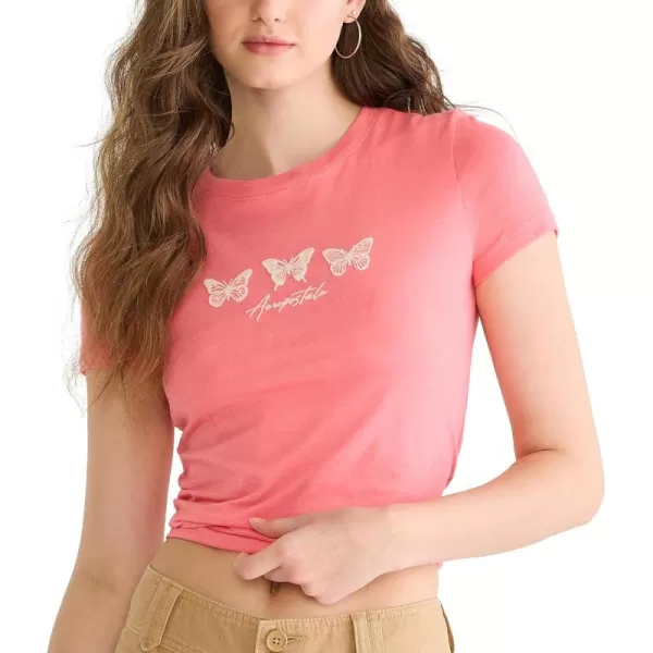 AEROPOSTALE Womens Butterflies Short Sleeve Graphic TeeSunkist Coral
