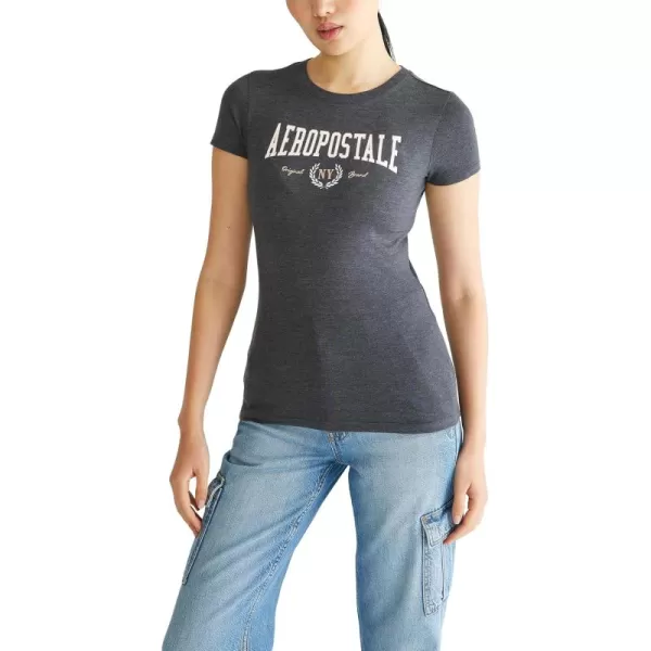 AEROPOSTALE Womens Collegiate Short Sleeve Graphic TeeCharcoal Heather Grey