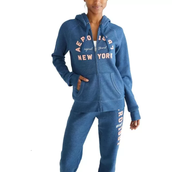AEROPOSTALE Womens Logo Full Zip Hoodie Arches New YorkInsignia Blue