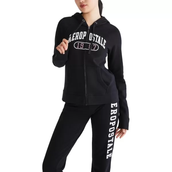 AEROPOSTALE Womens Logo Full Zip HoodieArches1987Dark Black