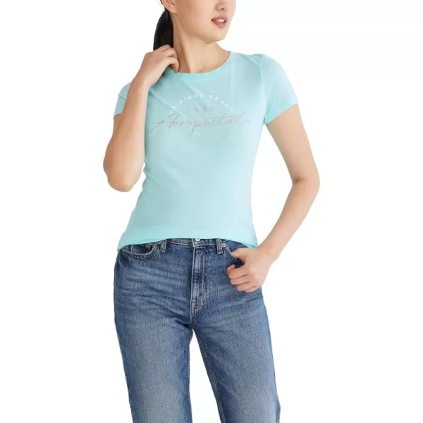 AEROPOSTALE Womens Script Short Sleeve Graphic TeeAruba Blue