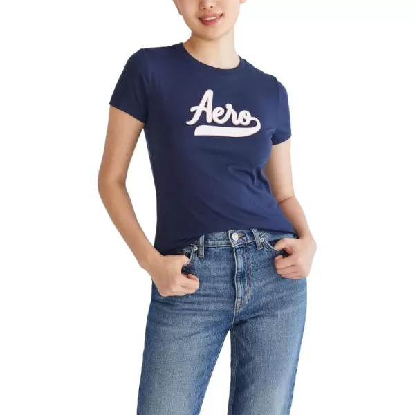 AEROPOSTALE Womens Script Short Sleeve Graphic TeeCadet Navy