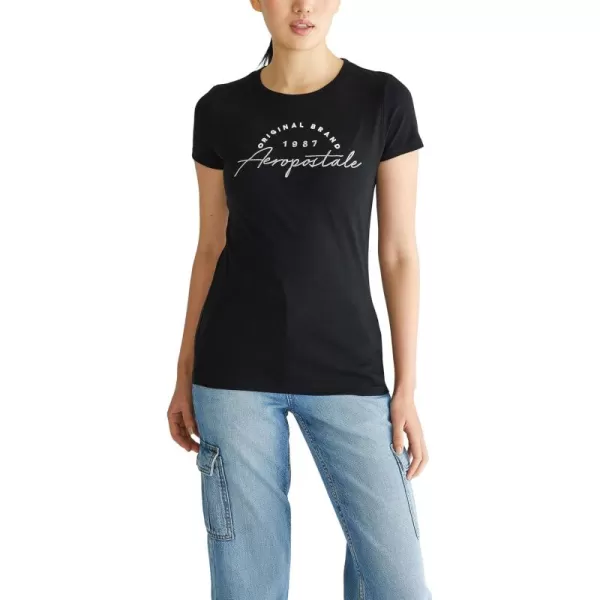 AEROPOSTALE Womens Script Short Sleeve Graphic TeeDark Black2