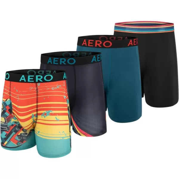 AEROPOSTALE Mens Boxer Briefs 4 Pack Poly Spandex Performance Boxer Briefs UnderwearGuitarDark NavyBlackBlue