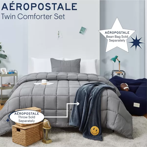 imageAeropostale 2 Piece Quilted Box Stitch Bedroom Comforter and Matching Sham SetTwinGrayBox Stitch Gray