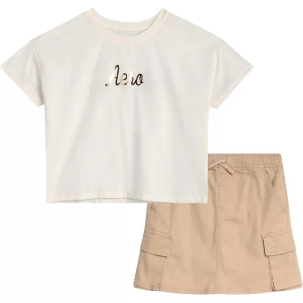 imageAEROPOSTALE Girls Skort Set  2 Piece Jersey Graphic Tee and Twill Cargo Scooter Skorts  Summer Outfit for Girls 716Irish Cream