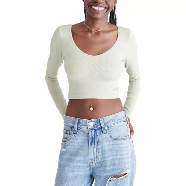 imageAEROPOSTALE Womens Seamless Wear 3Way VNeck Tiny TopDesert Sage