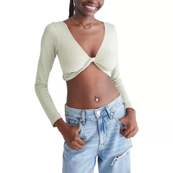 imageAEROPOSTALE Womens Seamless Wear 3Way VNeck Tiny TopDesert Sage