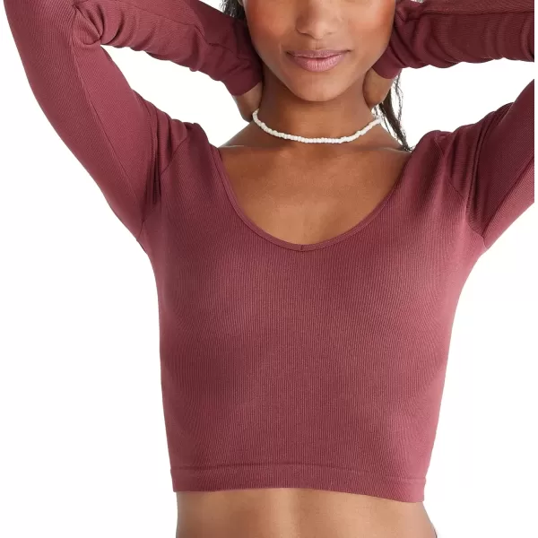 imageAEROPOSTALE Womens Seamless Wear 3Way VNeck Tiny TopRustic Wine
