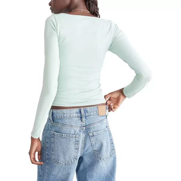 imageAEROPOSTALE Womens Seriously Soft Sculpt Square Neck Long Sleeve TopBlue Haze