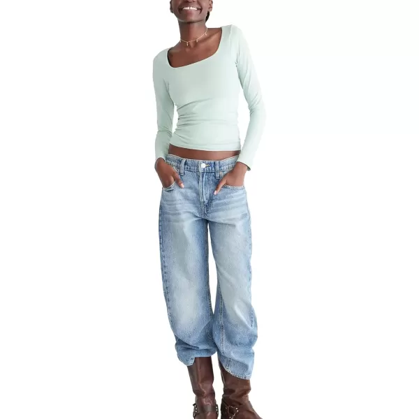 imageAEROPOSTALE Womens Seriously Soft Sculpt Square Neck Long Sleeve TopBlue Haze