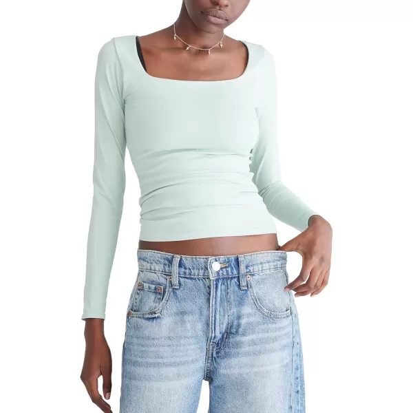 imageAEROPOSTALE Womens Seriously Soft Sculpt Square Neck Long Sleeve TopBlue Haze