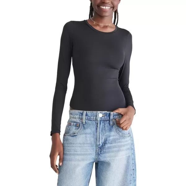 imageAEROPOSTALE Womens Seriously Soft Smooth Crew Neck Long Sleeve BodysuitDark Black