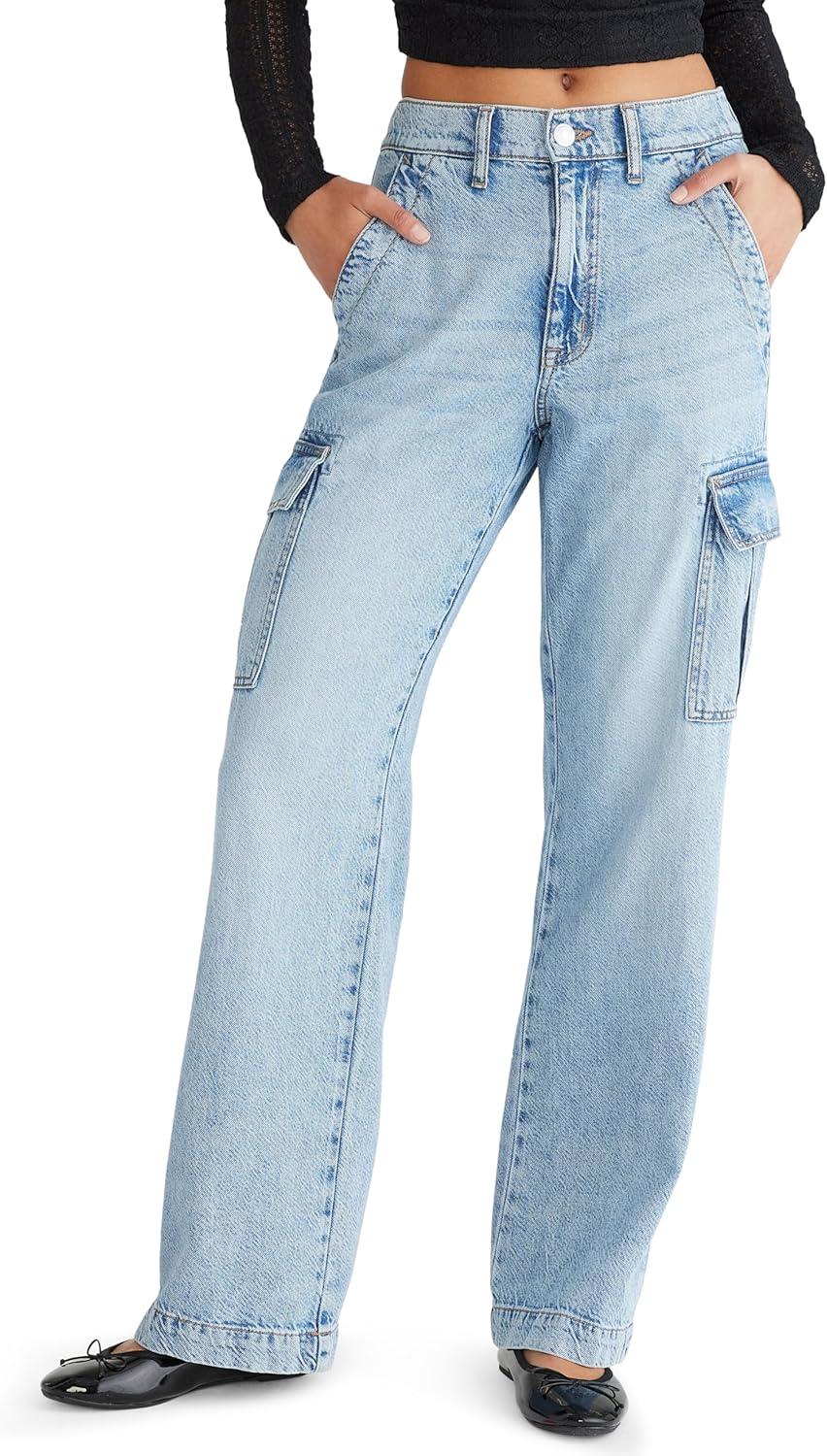 imageAEROPOSTALE Womens High Rise Wide Leg Cargo JeansMedium Wash