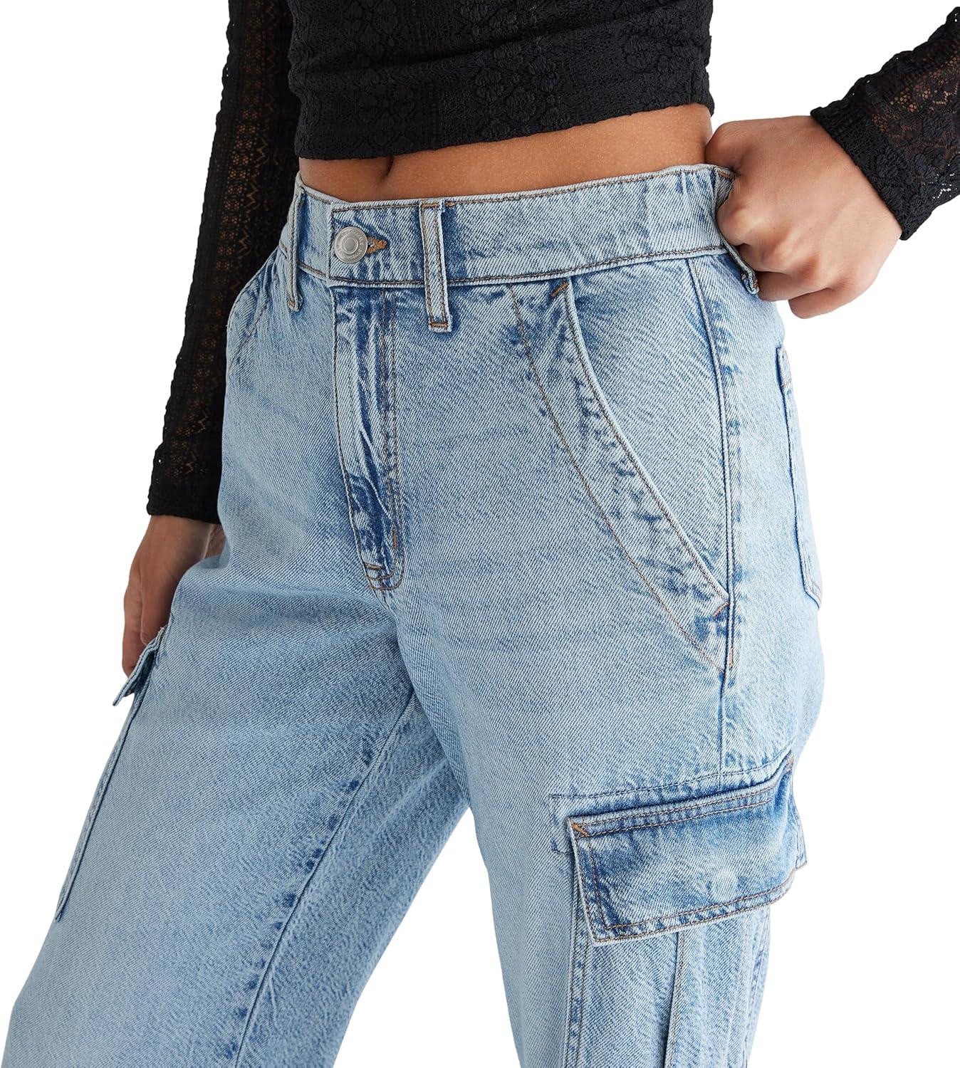 imageAEROPOSTALE Womens High Rise Wide Leg Cargo JeansMedium Wash
