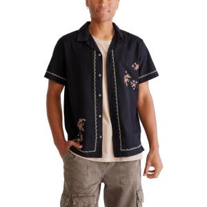imageAEROPOSTALE Mens Short Sleeve Embroidered Floral Linen ShirtBlack
